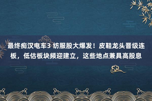 最终痴汉电车3 纺服股大爆发！皮鞋龙头晋级连板，低估板块频迎建立，这些地点兼具高股息