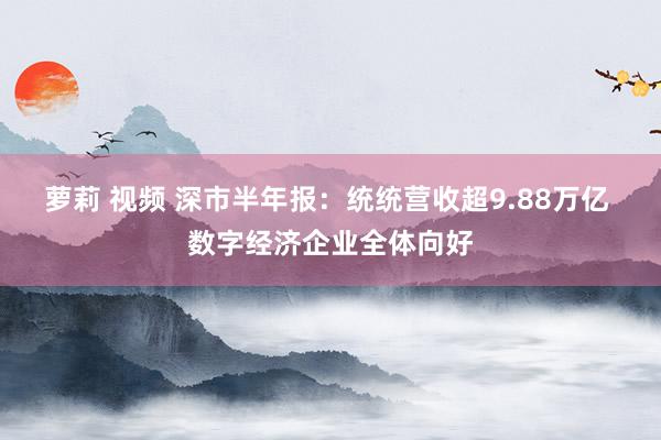 萝莉 视频 深市半年报：统统营收超9.88万亿 数字经济企业全体向好